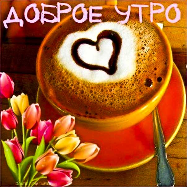 Открытка доброго утра. Позитивного начала дня, утренний позитив, тюльпаны, утро кофе, текст, красивая надпись утро, со стихом, мигающая, картинки, пожелание, картинка.